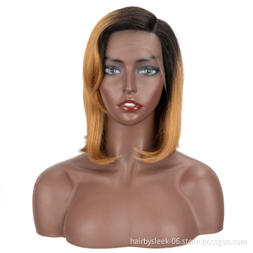 Pixie Cut Bob With side Part Natural Brazilian Remy Straight Hair Lace Part Wig Lace Front Wigs Human Hair Wigs For Black Woman